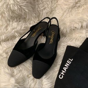 Chanel suede slingback heeled sandals sz 36